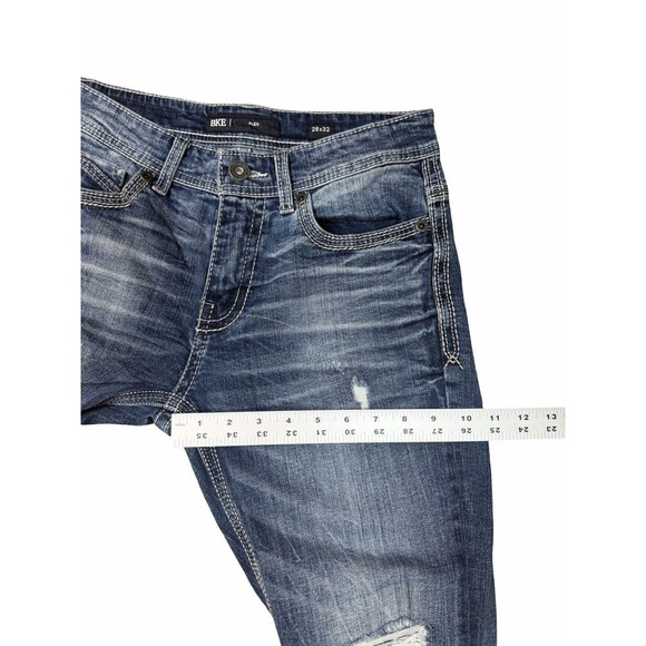BKE Alec Jeans Womens 28x32 Slim Distressed Blue Medium Whisker Wash Straight - Picture 7 of 13